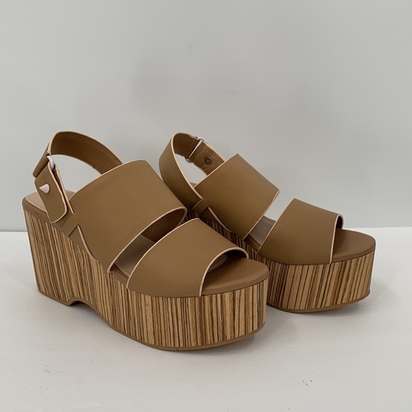 Kelsi Dagger Nash platform wedge sandal shoe nude tan leather double strap new 6 - Picture 2 of 7
